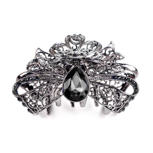 Electroplated gun, black crystal gripper, hair clip, WISH best-selling women's updo headwear, alloy hair accessory details Picture