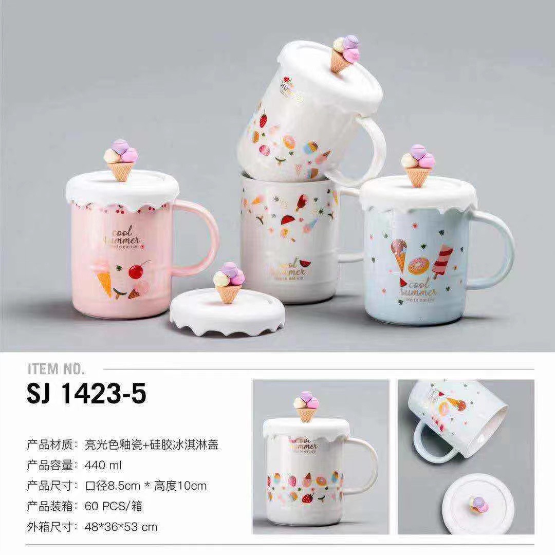 Internet-famous home macaron ceramic coffee cup, spoon, water cup Korean version ice cream set details Picture