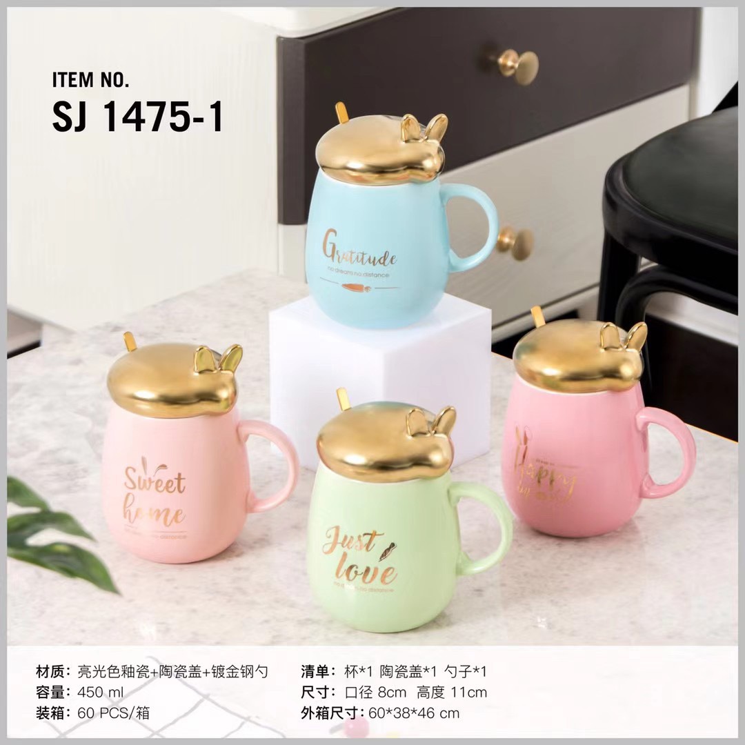 Internet-famous home macaron ceramic coffee cups, mugs, spoons, rabbit LIDS, water cups, Girls' Generation trendy Korean version