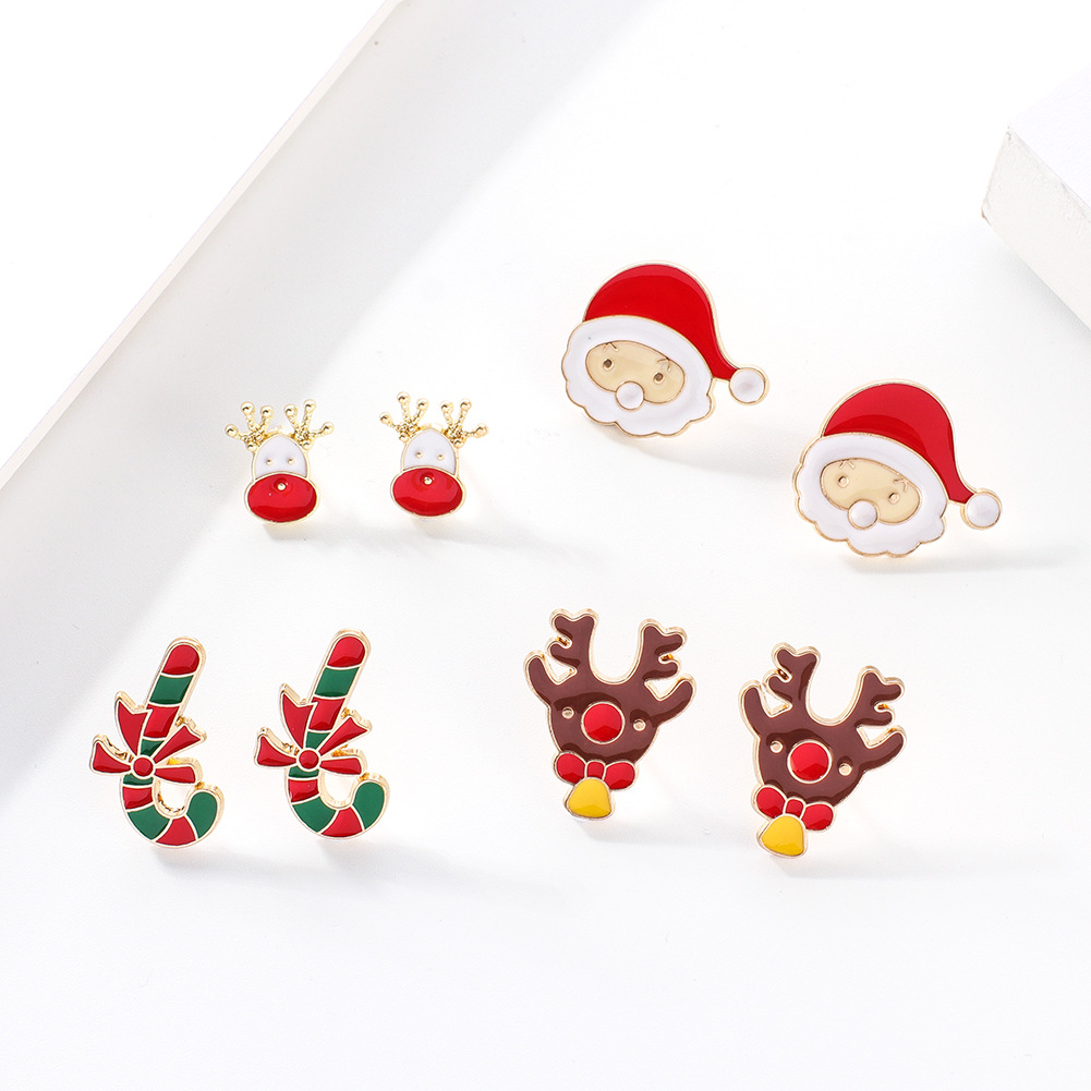Cross-border supply die-cast alloy oil-dripping Santa Reindeer Holiday Series brooch set 2