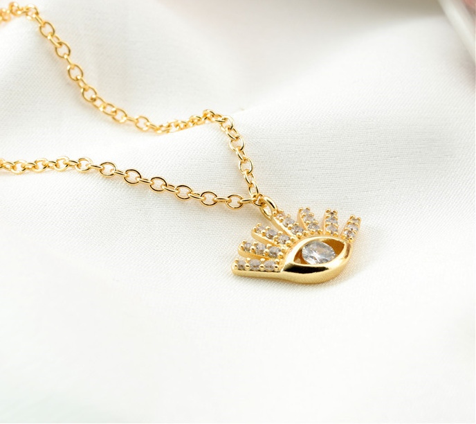 European and American retro hip-hop travel commemorative Devil's Eye pendant Harajuku style Zircon eye necklace detail image 3