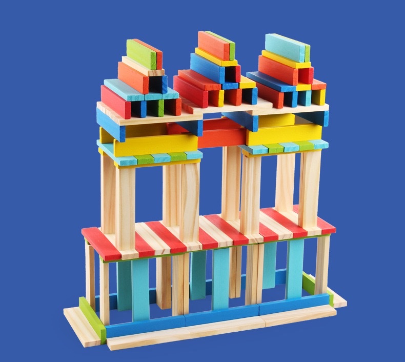 Yiwu Good goods children 's wooden building rods, pure wood strips, wood chips, building blocks, tower 1-3-6, intellectual toys for years old, educational toys for early learning, 200 pieces Specification image