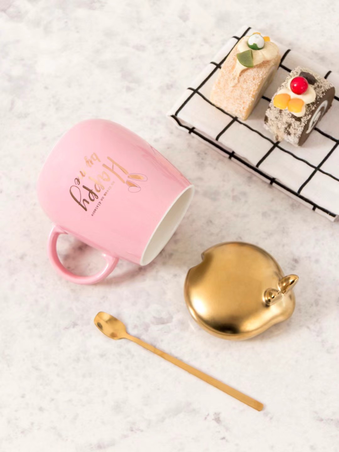 The popular home macaron ceramic coffee cup, spoon and water cup, the trendy Korean version of Girls' Generation details Picture