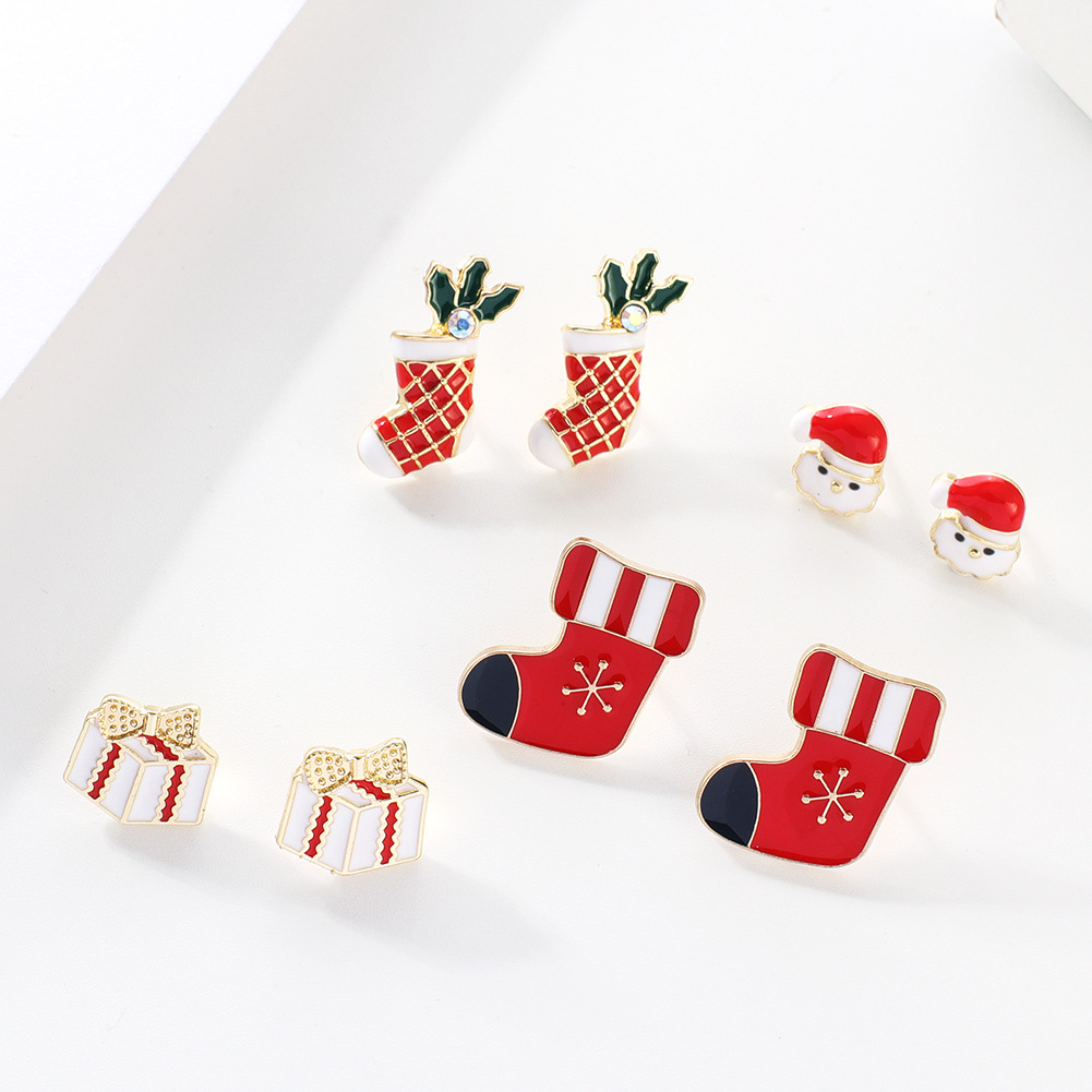 Cross-border supply die-cast alloy oil-dripping Christmas Snowman sock series brooch set