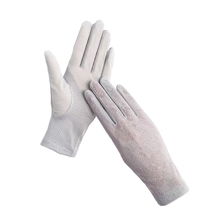 Summer sunscreen gloves Ladies thin ice silk cool driving riding non-slip elastic touch screen breathable