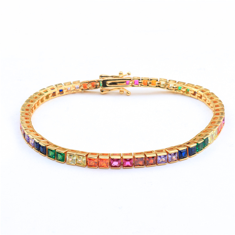 Zircon hand decoration copper ins personality inlaid color square tennis zircon bracelet