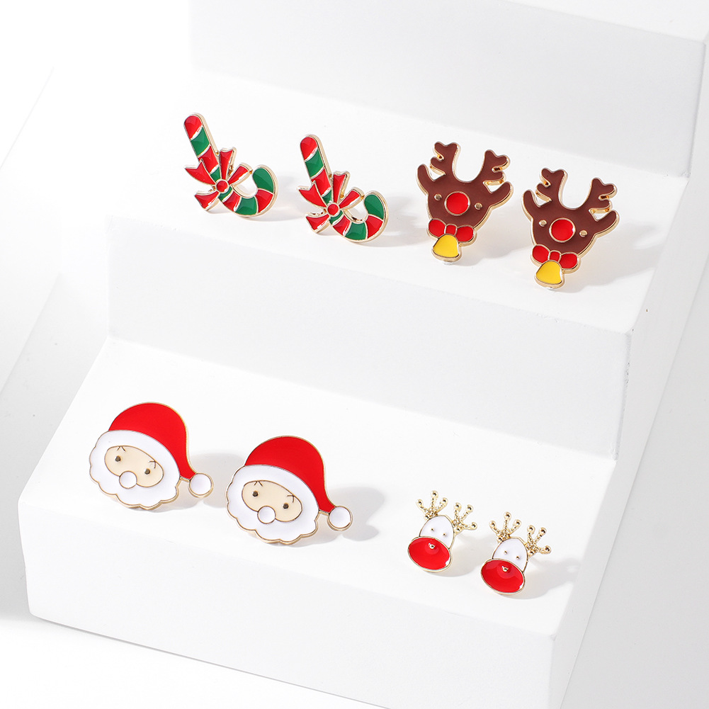 Cross-border supply die-cast alloy oil-dripping Santa Elk Holiday Series brooch set 1