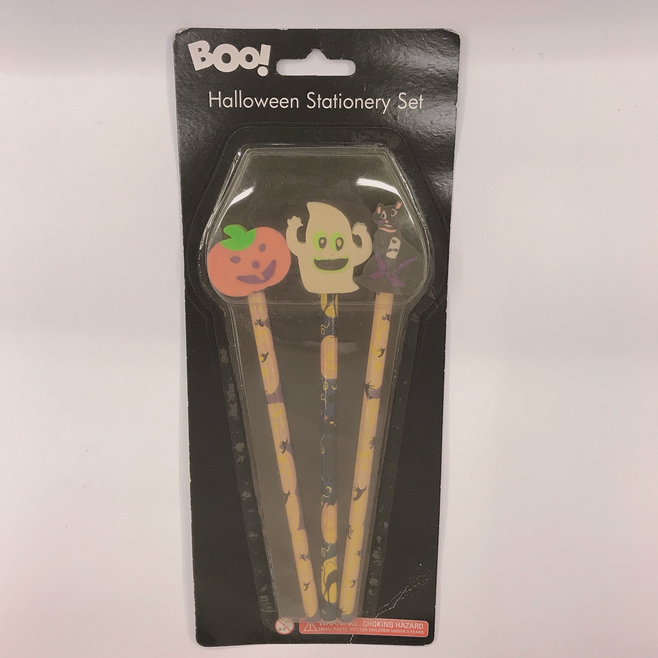 三支万圣节图案橡皮插铅笔吸卡环保橡皮