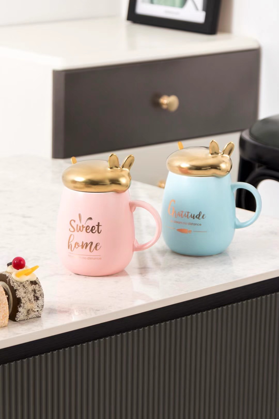 Trendy Korean version of home macaron ceramic coffee cups, spoons, water cups and mugs details Picture