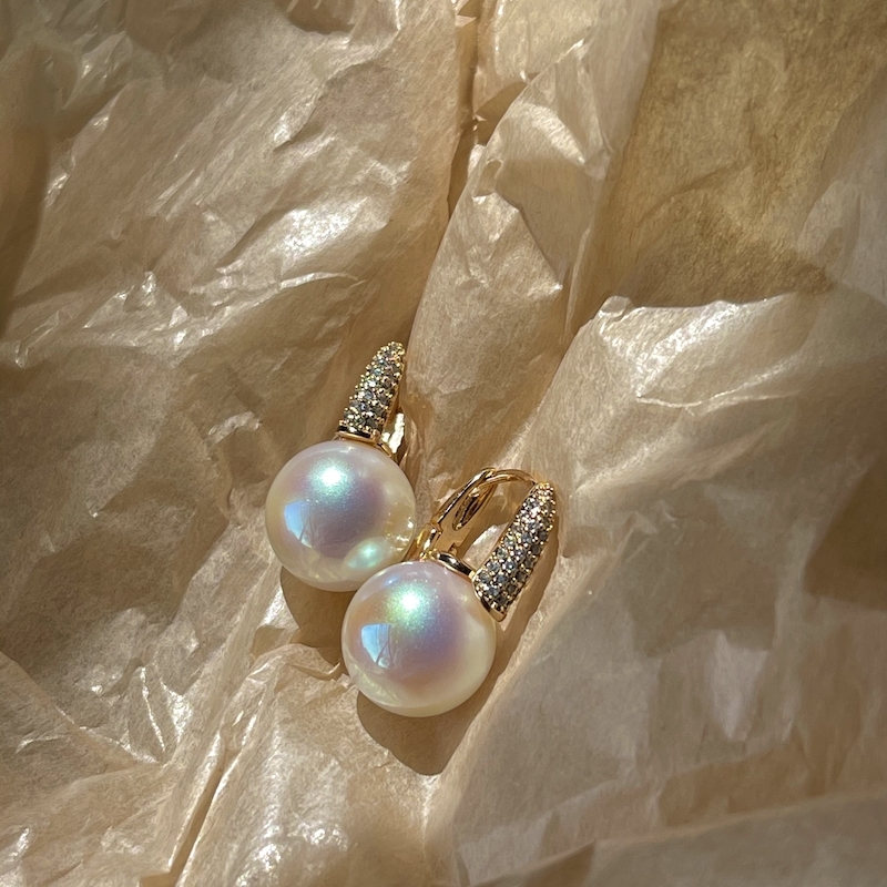 Retro zircon Hong Kong style pearl color is round earrings artificial pearl earrings new female