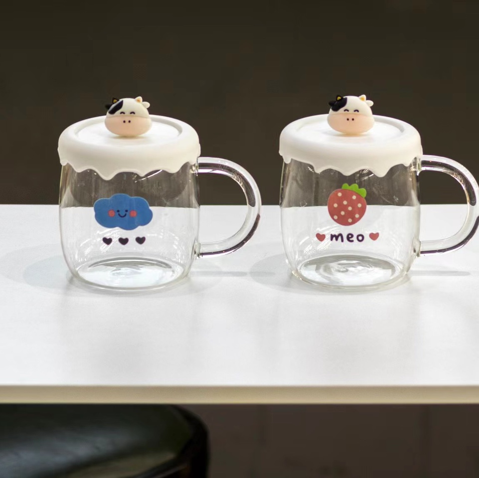 Popular home breakfast cup, coffee cup, cartoon heart-shaped lid glass cup 2010