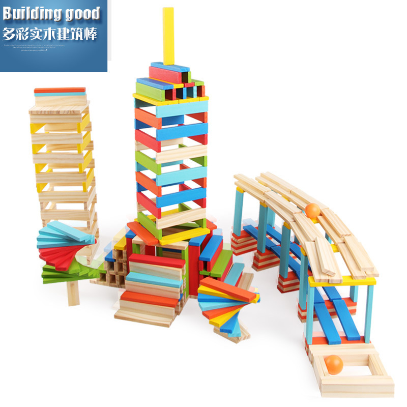 Yiwu Good goods children 's wooden building rods, pure wood strips, wood chips, building blocks, tower 1-3-6, intellectual toys for years old, educational toys for early learning, 200 pieces Application Scenario