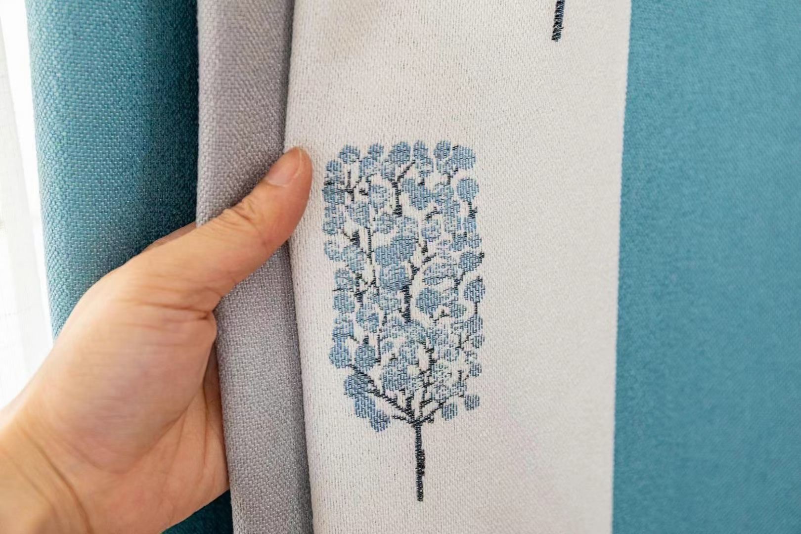 Yarn-Dyed Young Tree Blue Modern Small Fresh Feel Soft Item Picture