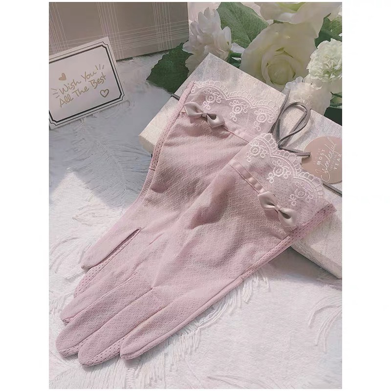 Sunscreen gloves Ladies Ice Silk thin touch screen Spring autumn lace drive ride electric bike elastic summer