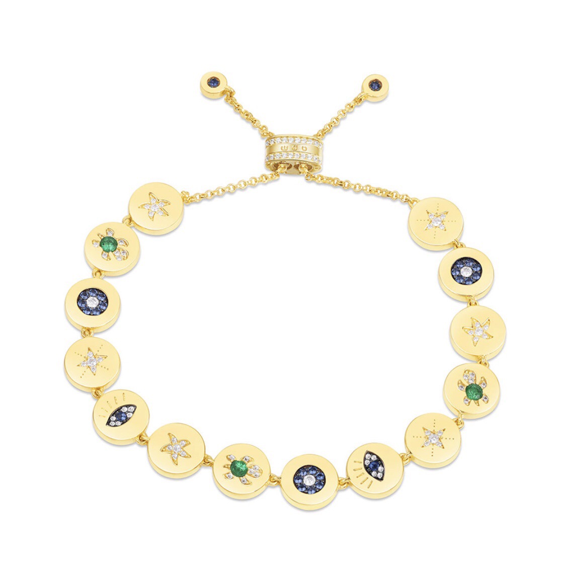 Lucky green turtle Starfish, blue crystal design, round bracelet, golden bracelet detail image 2
