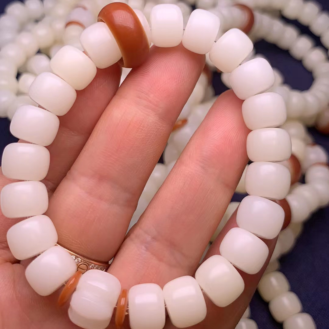 Nuevo blanco jade bodhi 8x10 bodhi raíz bucket mano bead con nuevo anillo de ejecución