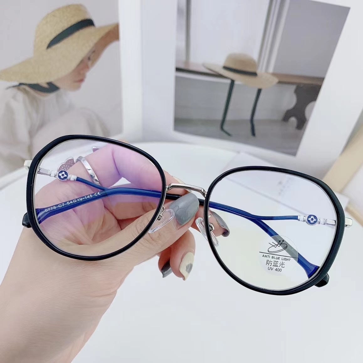 0778 纯钛防蓝光眼镜近视女超轻圆框眼镜框抗疲劳防辐射护目平光镜男详情图2