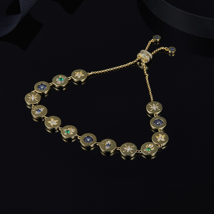 Lucky green turtle Starfish, blue crystal design, round bracelet, golden bracelet Specification image