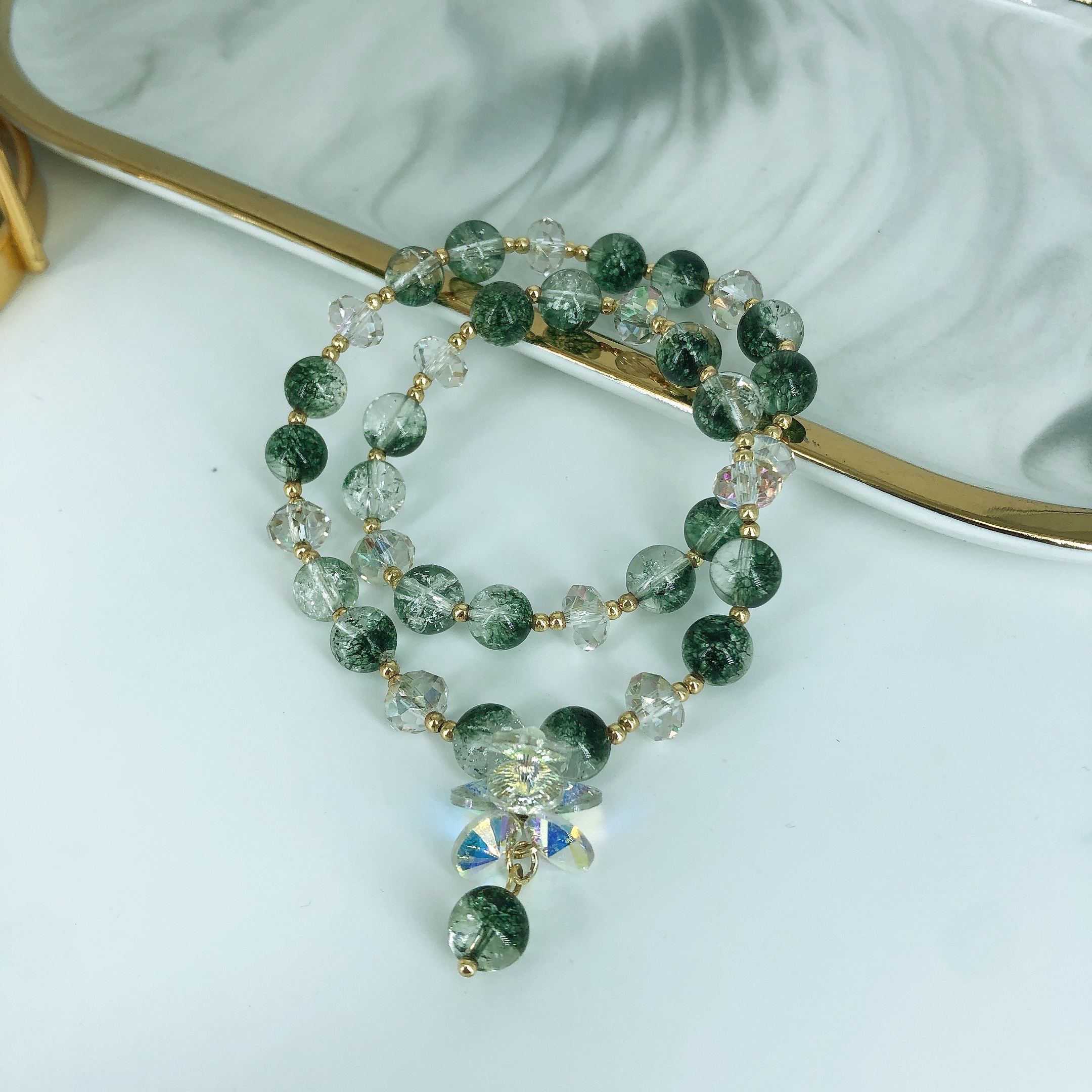 Forest-themed high-end and elegant women's bracelet, natural crystal green ghost stone bracelet detail image 2