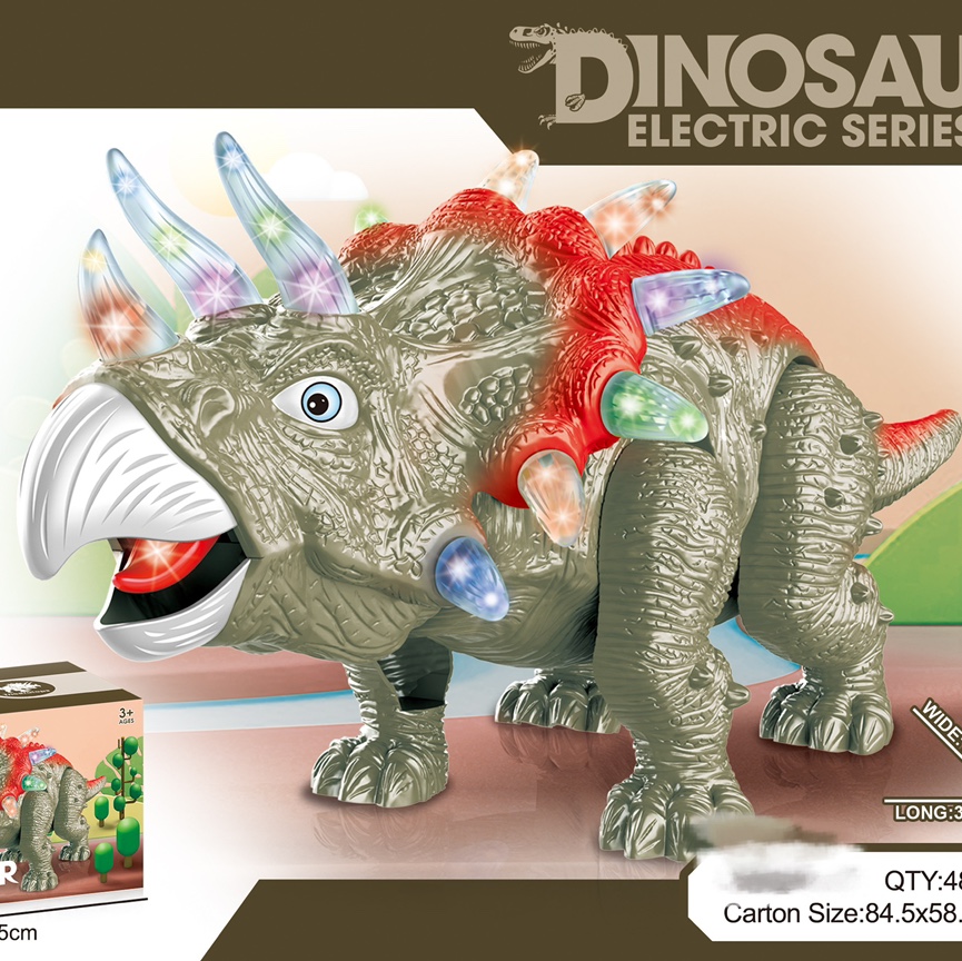 2021新款 开窗盒电动三角恐龙 灯光 声音 会走路 头尾摆动