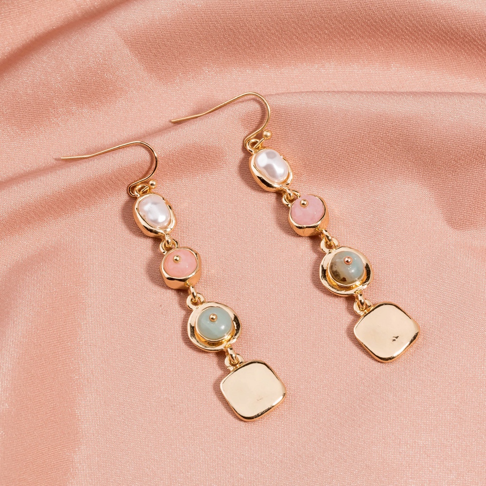 Metal-wrapped pearl stone long earring earrings with elegant temperament embellish face shape Dazzle jewelry 051