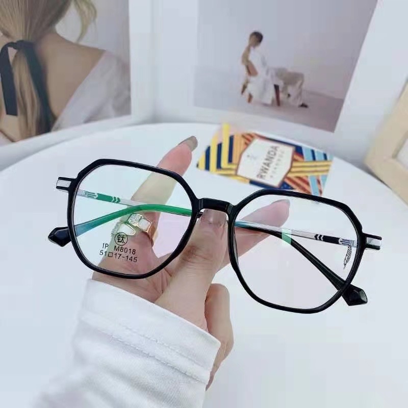 M8018超轻钛近视眼镜女小红书多边形网红素颜圆脸瘦韩版潮金属框架眼镜详情图6