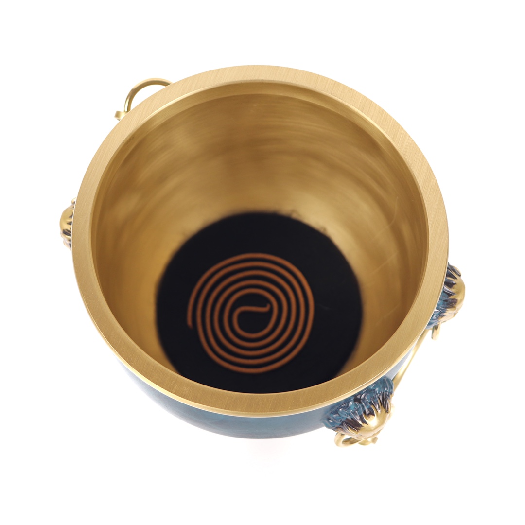 ——铜炉·【烧色狮耳大缸炉】
型号：T361蓝内径图
规格：外径15cm口径13.5cm