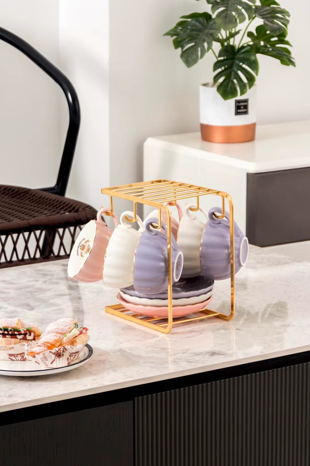 Home macaron ceramic coffee cups and plates, creative and trendy Korean water sets, water bottles, pumpkin-shaped cups and plates, hand-painted details Picture