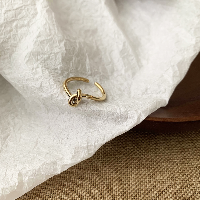 Niche design Korean minimalist temperament knotted open adjustable ring female gold-plated index finger middle finger