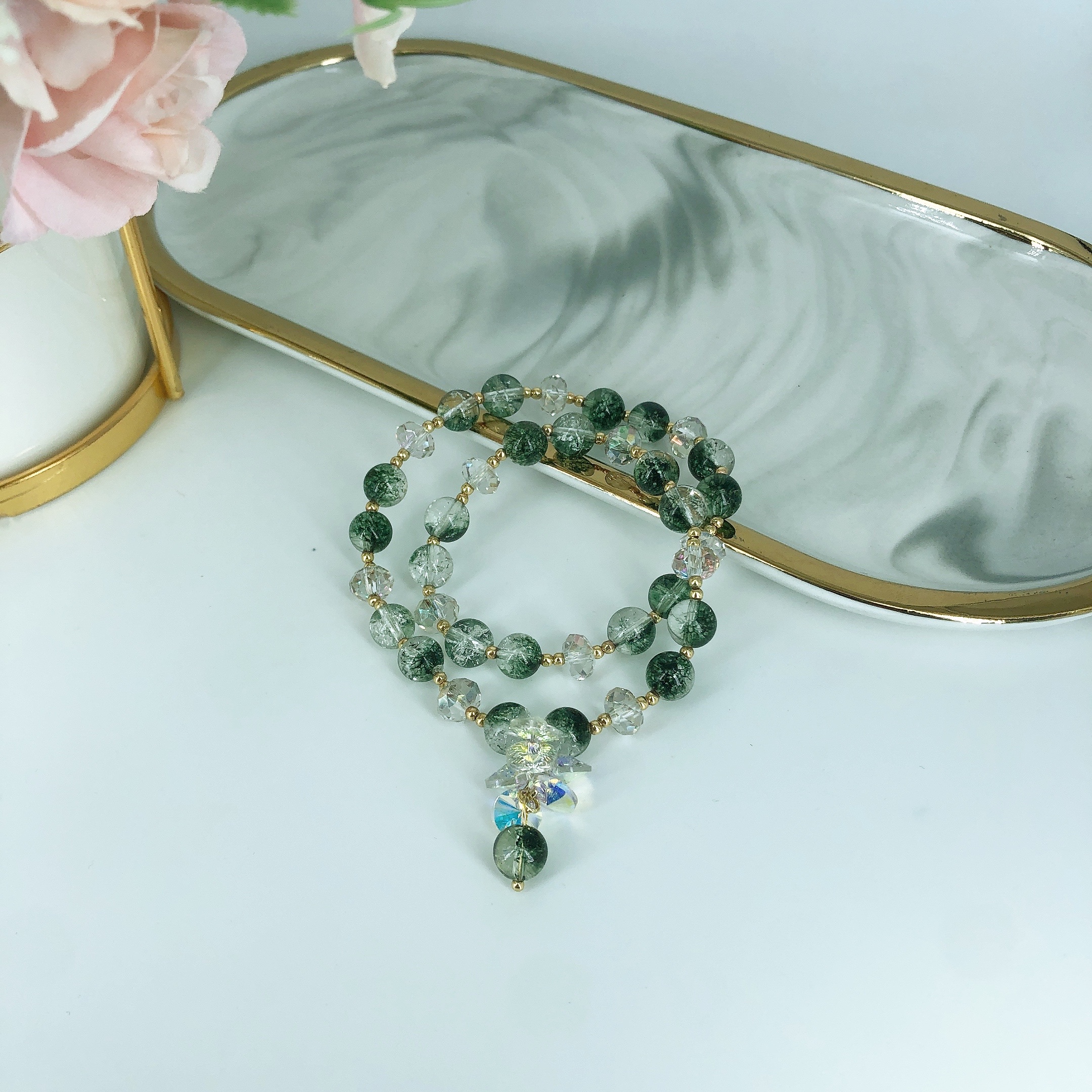 Forest-themed high-end and elegant women's bracelet, natural crystal green ghost stone bracelet detail image 1