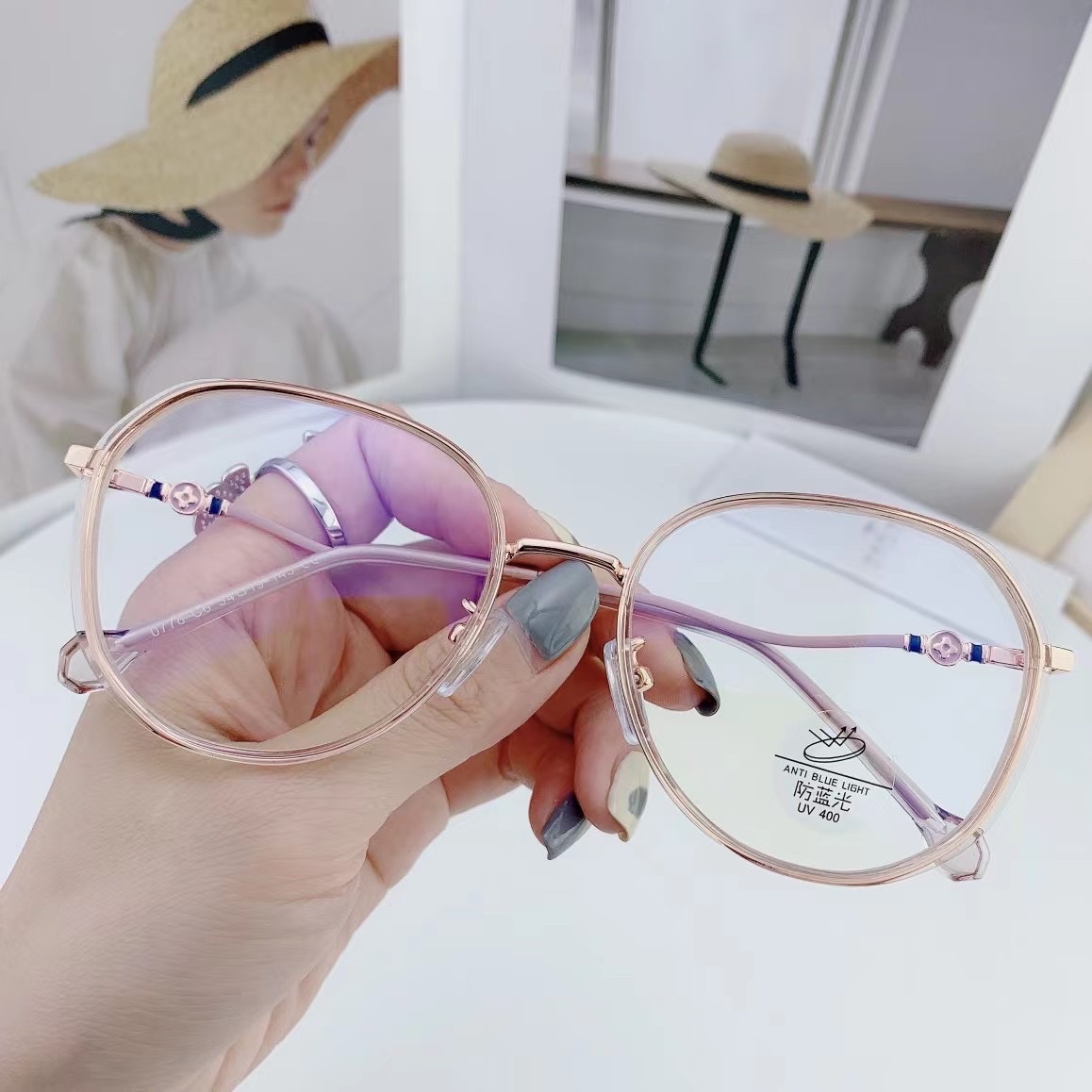 0778 纯钛防蓝光眼镜近视女超轻圆框眼镜框抗疲劳防辐射护目平光镜男详情图1