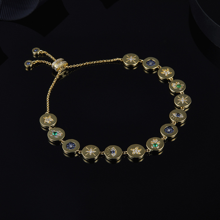 Lucky green turtle Starfish, blue crystal design, round bracelet, golden bracelet