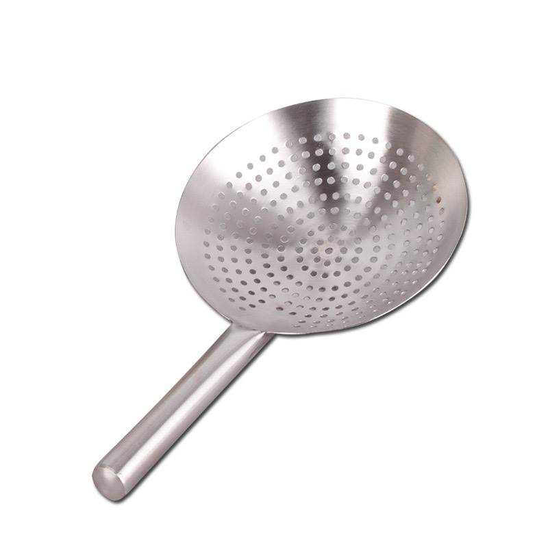 油鼓漏不锈钢 冲孔漏勺无磁 全柄钢漏壳 大漏 特厚全钢柄菜漏30cm详情图6