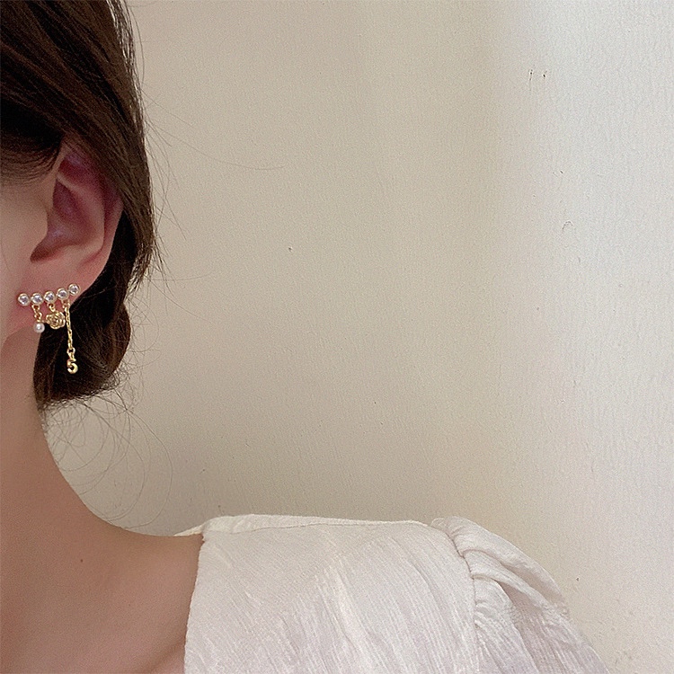 Metal copper zircon chain flower earrings temperament elegant work all match dazzle jewelry 060