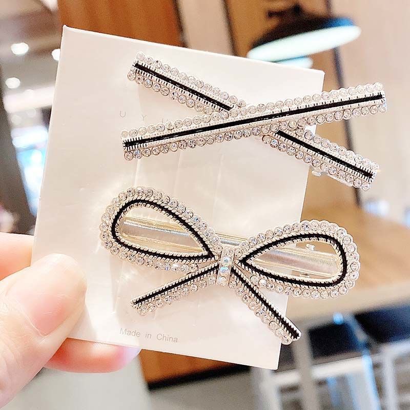 Hairpin for schoolgirl Korean rhinestones with side bangs with duck beak with pearl bow hairpin headpiece