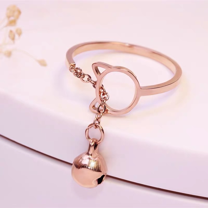 Stainless steel bell kitten ring, simple and fashionable index finger ring, Jieya steel jewelry detail image 1