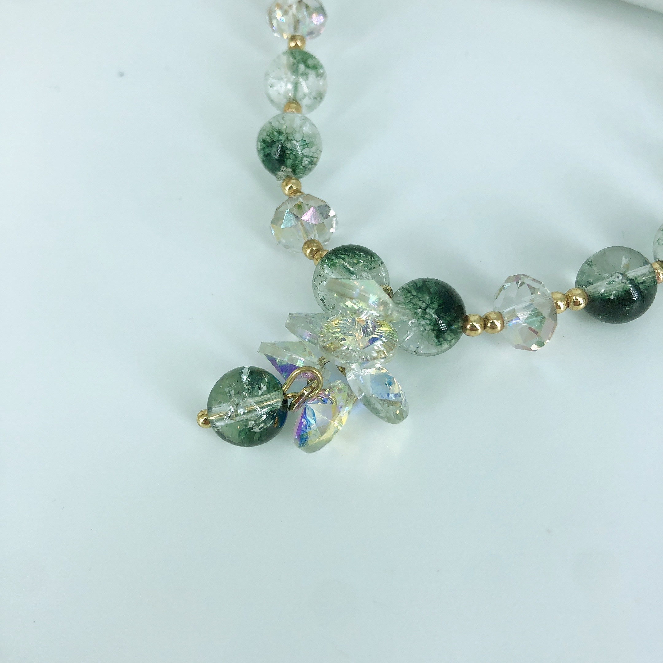 Forest-themed high-end and elegant women's bracelet, natural crystal green ghost stone bracelet detail image 6