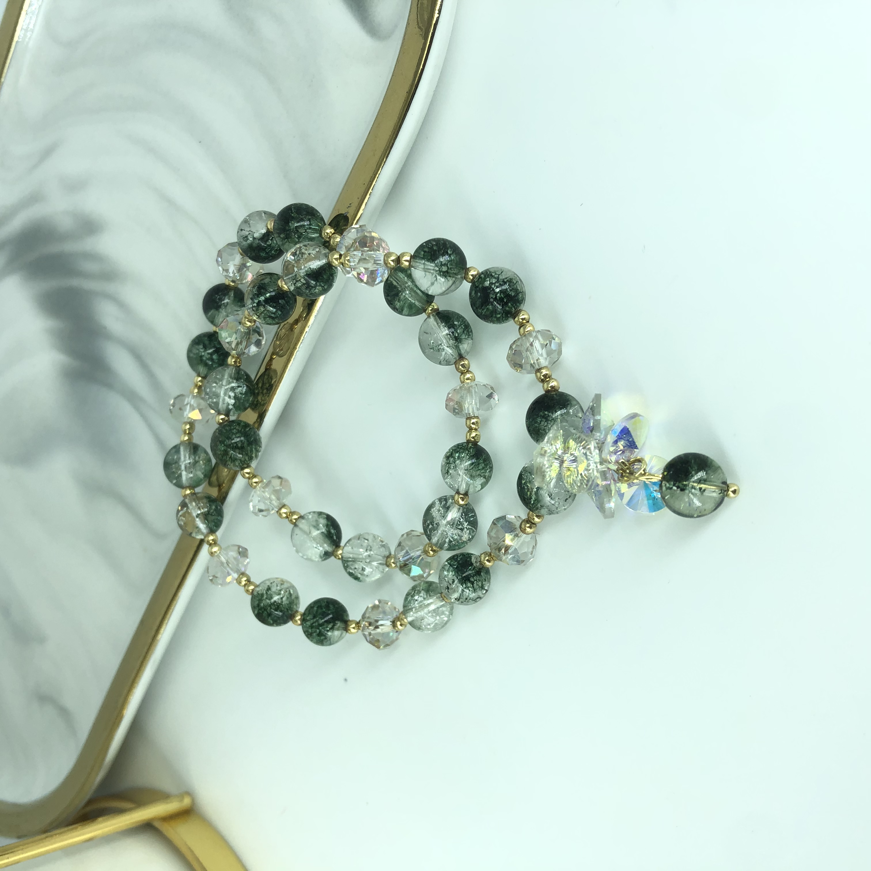 Forest-themed high-end and elegant women's bracelet, natural crystal green ghost stone bracelet Specification image