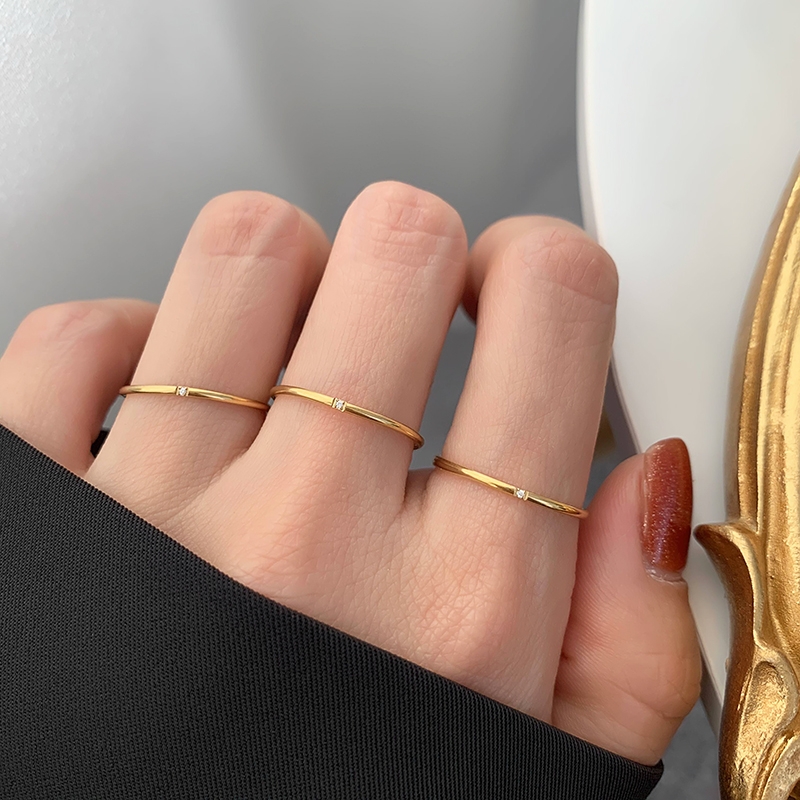 Niche design fashion simple temperament 1mm fine diamond set single diamond gold tail ring index finger ring female