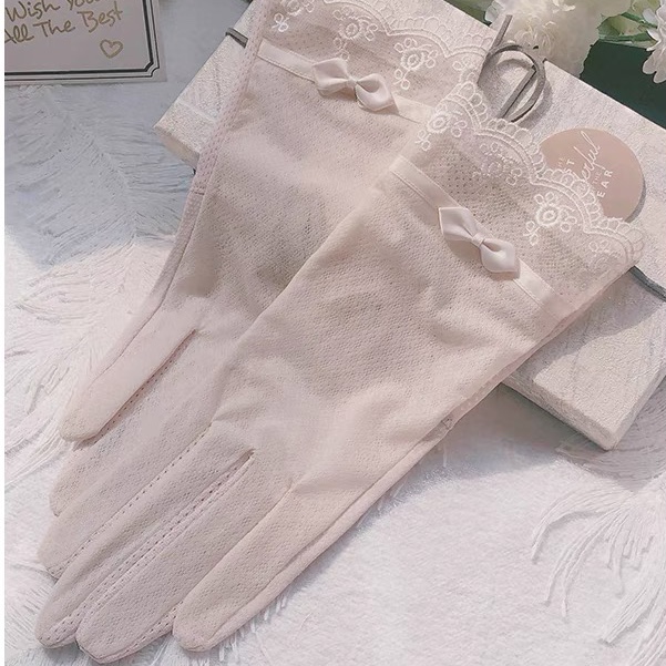 Sun protection gloves ladies ice silk thin touch screen spring and autumn stick hand lace driving riding electric bike elastic summer