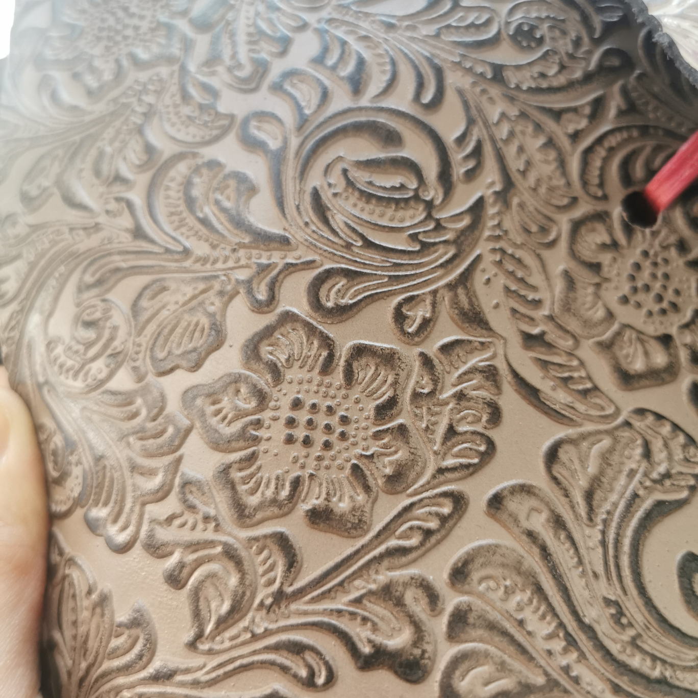 Cowhide khaki embossed mesh
