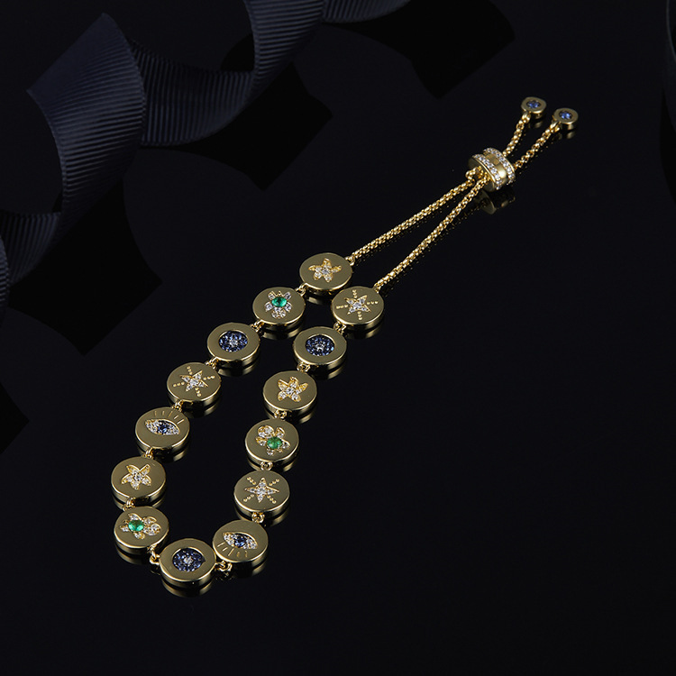 Lucky green turtle Starfish, blue crystal design, round bracelet, golden bracelet detail image 1
