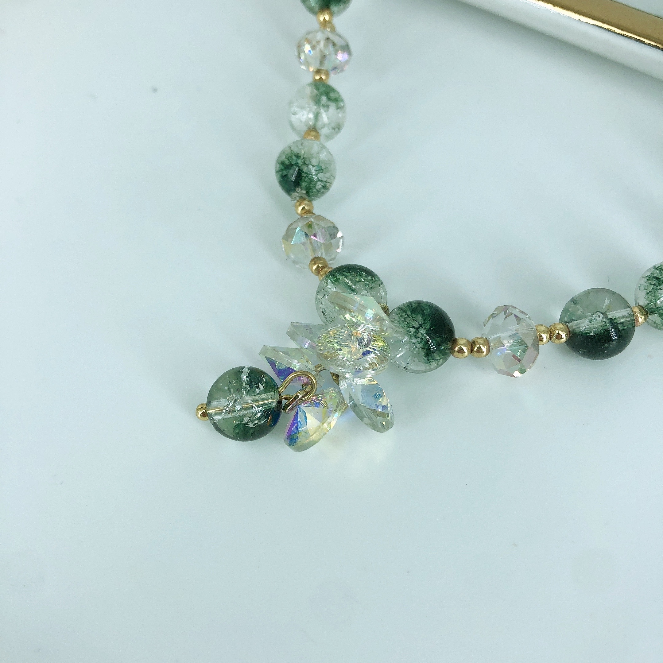 Forest-themed high-end and elegant women's bracelet, natural crystal green ghost stone bracelet detail image 5