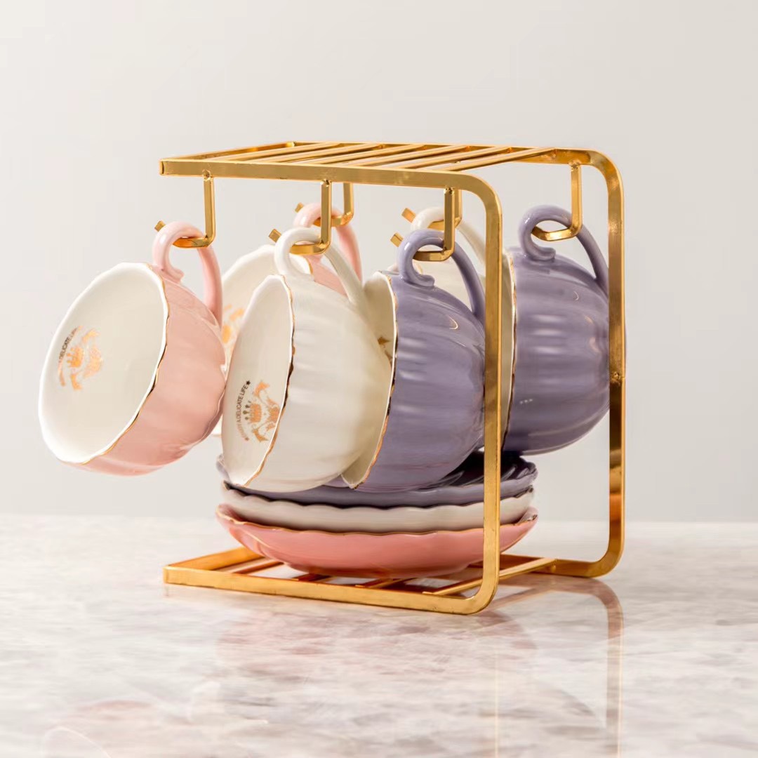 Home macaron ceramic coffee cups and saucers, trendy Korean water sets, water kettles, pumpkin-shaped cups and saucers details Picture