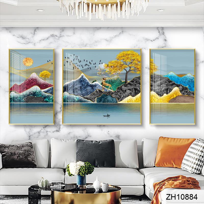 现代简约抽象美箔油画三联客厅装饰画