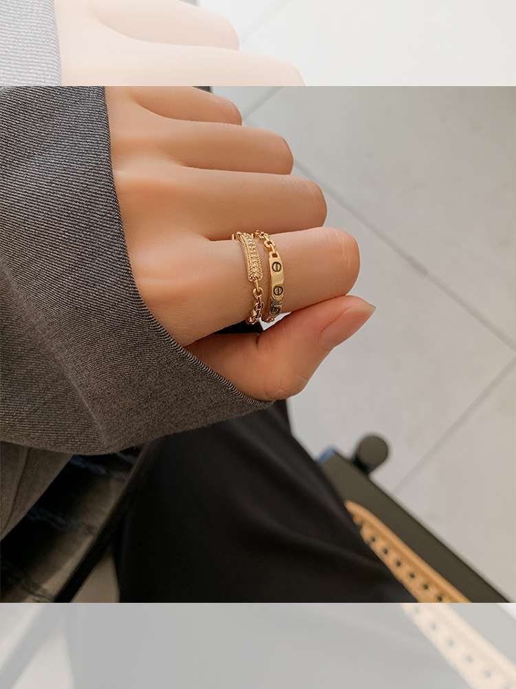 Double-layer light luxury high-end ring, women's opening personality, Instagram trendy joint ring, tail ring, internet-famous fashionable food ring Item Picture