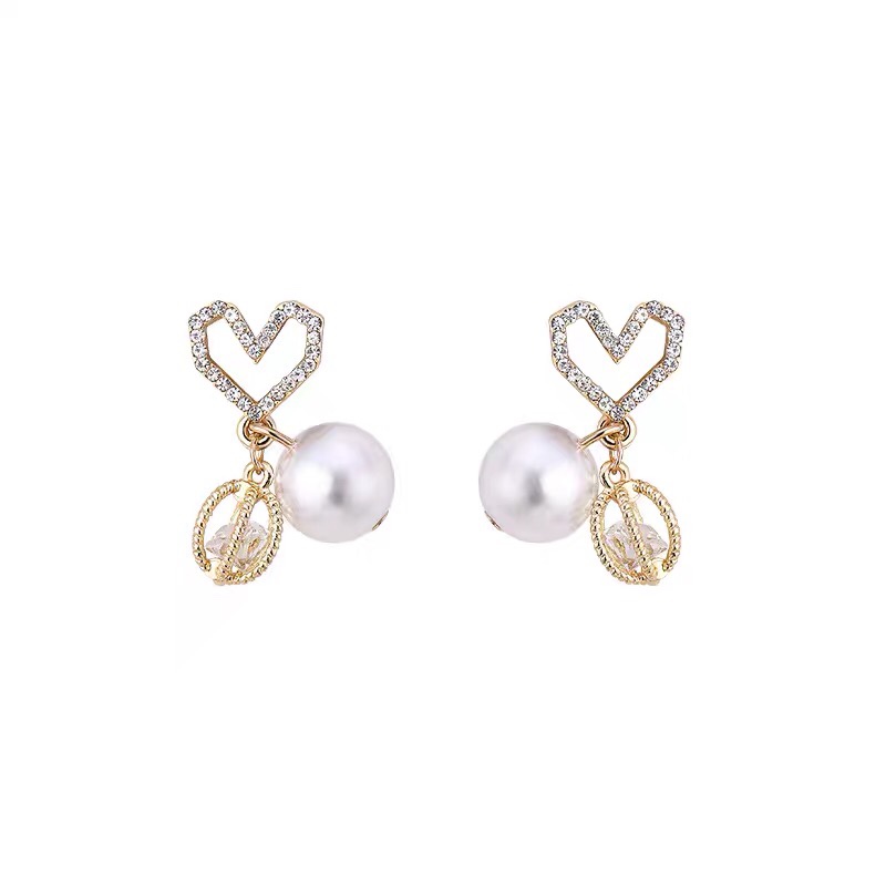 Simple design fashion all fashion Korean pearl love earrings