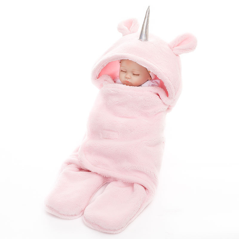 Double-layer lambskin unicorn swaddling baby blanket, plain wrapping blanket, baby warm blanket detail image 5
