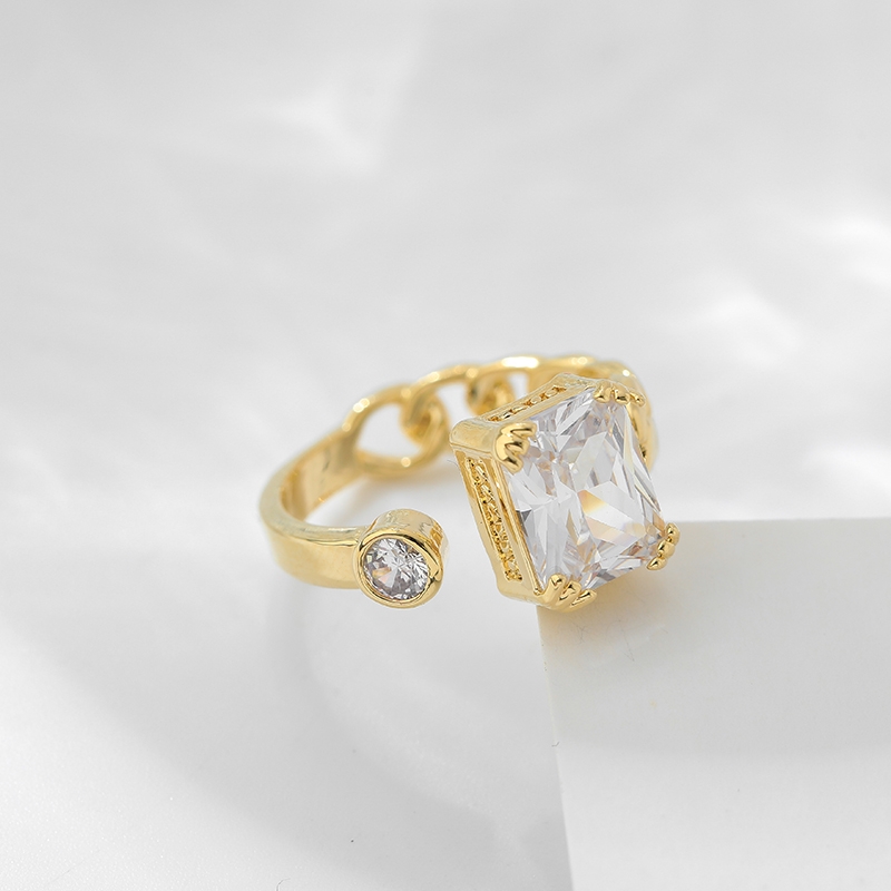 High-grade ring female ring niche design light luxury cold fashion personality index finger ring square zircon ring 6
