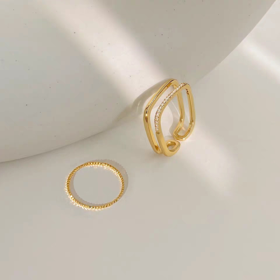 Small square ring square ring female fashion personality light luxury zircon index finger ring ring ring ring ring opening element
